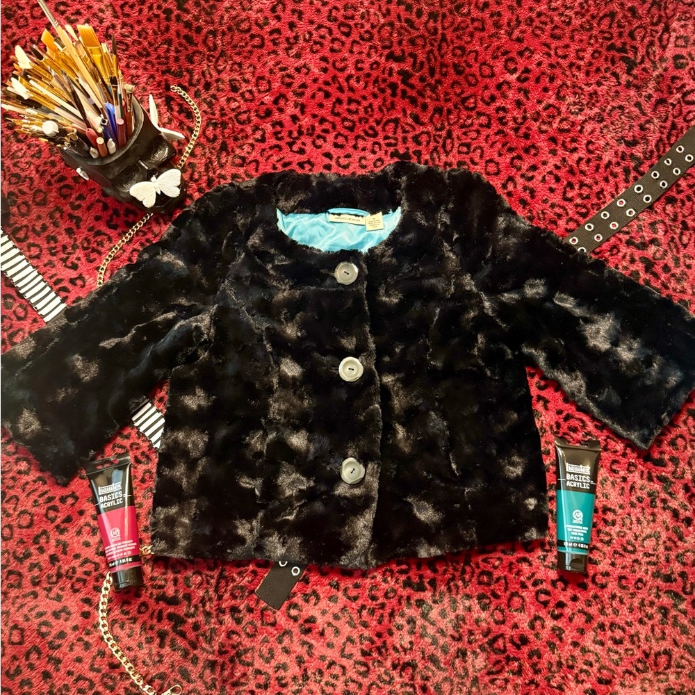 DKNYC Black Faux Fur Pea Coat